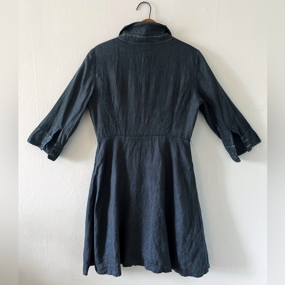Tristan Light Linen Utility Shirt Dress | Medium | Contrast Stitching, Pockets - Picture 3 of 5